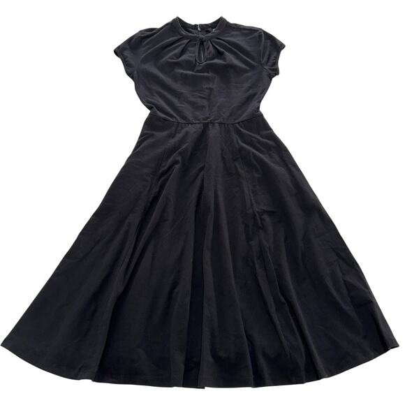 eShakti Dress Womens 0 Black Fit Flare Keyhole Cotton Spandex Short Sleeve - Picture 1 of 7